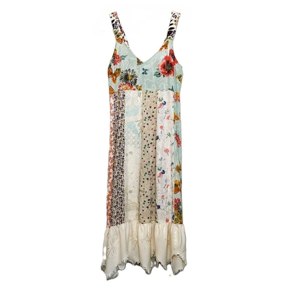 Blue Sky Dress Women's Medium Vintage Y2K Floral Patchwork Embroidered Boho - Picture 3 of 16
